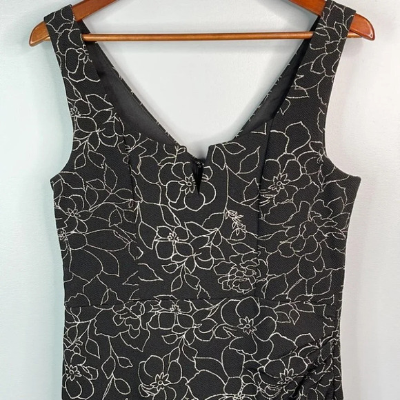 TRIXXI Metallic Mini Dress Black Floral Print Split V-neck Ruched Size XL - Picture 3 of 13